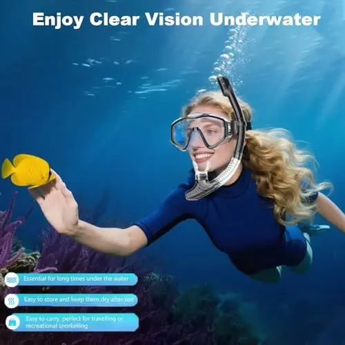 Snorkeling Gear for Adults,Dry-Top Snorkel Set with Tempered Glass,Anti-Fog & Anti-Leak Panoramic Swim Mask, Adjustable Snorkel Kit with Carry Bag for Scuba Diving, Swimming,Travel - 3