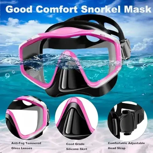 Snorkeling Gear for Adults,Dry-Top Snorkel Set with Tempered Glass,Anti-Fog & Anti-Leak Panoramic Swim Mask, Adjustable Snorkel Kit with Carry Bag for Scuba Diving, Swimming,Travel - 4