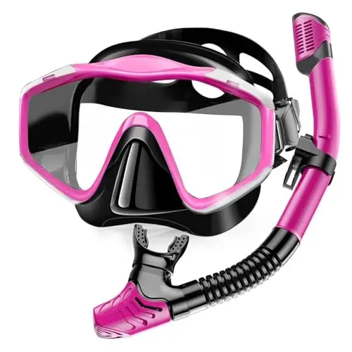 Snorkeling Gear for Adults,Dry-Top Snorkel Set with Tempered Glass,Anti-Fog & Anti-Leak Panoramic Swim Mask, Adjustable Snorkel Kit with Carry Bag for Scuba Diving, Swimming,Travel 