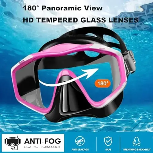 Snorkeling Gear for Adults,Dry-Top Snorkel Set with Tempered Glass,Anti-Fog & Anti-Leak Panoramic Swim Mask, Adjustable Snorkel Kit with Carry Bag for Scuba Diving, Swimming,Travel - SEATHEWAY (1)
