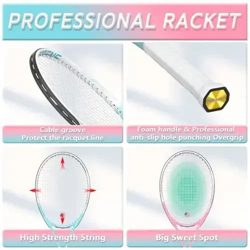 Tennis Rackets for Adults 27 Inch Tennis Racquets Set Included Tennis Racket Tennis Balls Overgrips Vibration Dampers Tennis Bag - 3