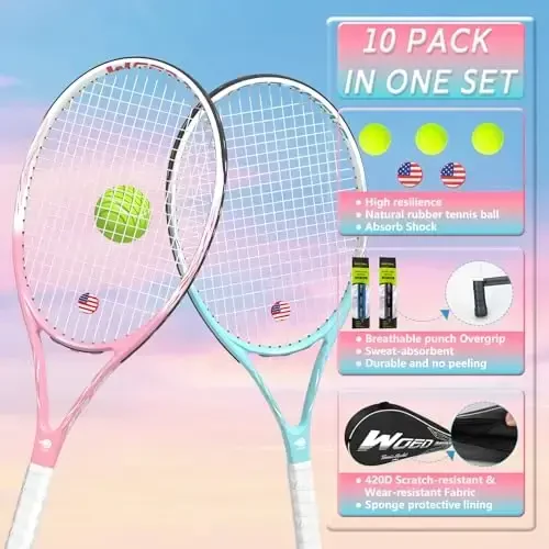 Tennis Rackets for Adults 27 Inch Tennis Racquets Set Included Tennis Racket Tennis Balls Overgrips Vibration Dampers Tennis Bag - 5