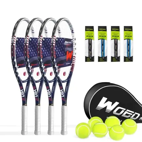 Tennis Rackets for Adults 27 Inch Tennis Racquets Set Included Tennis Racket Tennis Balls Overgrips Vibration Dampers Tennis Bag - 7