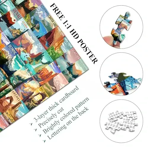 National Parks Puzzle for Adults 1000 Pieces, Travel Poster Landscape Puzzle Including Zion Yellowstone Yosemite, Nature Jigsaw Puzzles Scenery Mountain Scene - National (1)