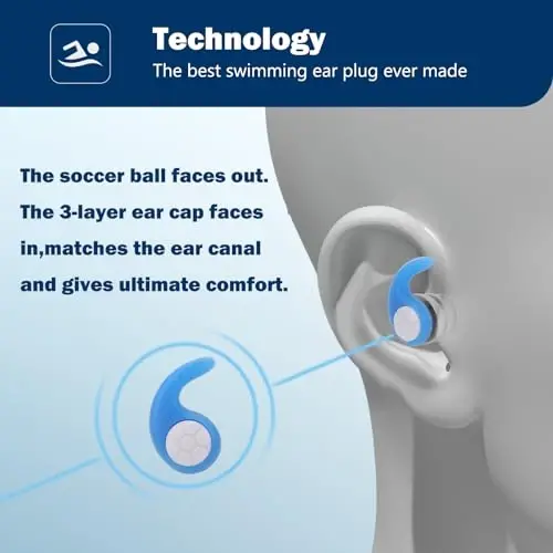 Swimming Ear Plugs for Adults,3 Pairs Waterproof Silicone Reusable Swim Earplugs for Swimming Surfing Diving Showering, Recommended for 12 Years Olds up - 3