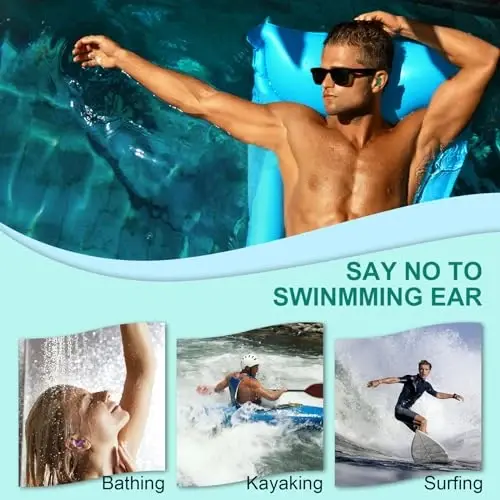 Swimming Ear Plugs for Adults,3 Pairs Waterproof Reusable Silicone Swim Earplugs for Swimming Surfing Snorkeling Showering and Water Pool,Beach,Ocean (Adults & Teens 14+) - 5