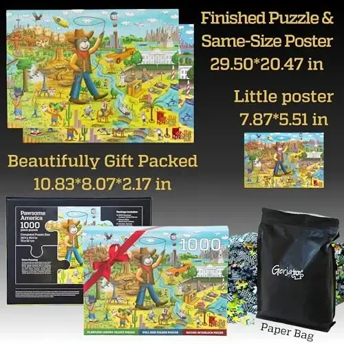 1000 Piece Puzzle for Adults & Kids – Funny Cats & Dogs USA Map Puzzle, Gift-Ready Box, Letters on Back, 8 Jigsaw Puzzle Saver Sheets & Full-Size Poster by GERJATO – Fun Educational Gift for All Ages - 7