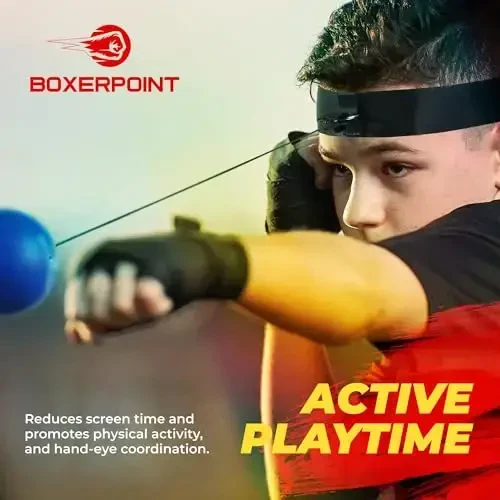 Boxing Reflex Ball for Adults and Kids - React Reflex Balls on String with Headband, Carry Bag and Hand Wraps - Improve Hand Eye Coordination, Punching Speed, Fight Reaction - BOXERPOINT (1)