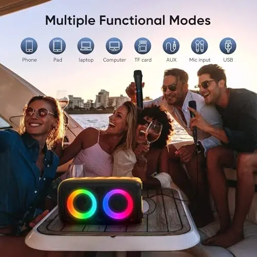 Karaoke Machine for Adults and Kids,Peski Portable Bluetooth Speaker with 1 Wireless Microphone and 1 Wired Mic,Rechargeable Powered Dj/PA Speaker System with TF Card,AUX in,REC,TWS for Birthday Party - 4