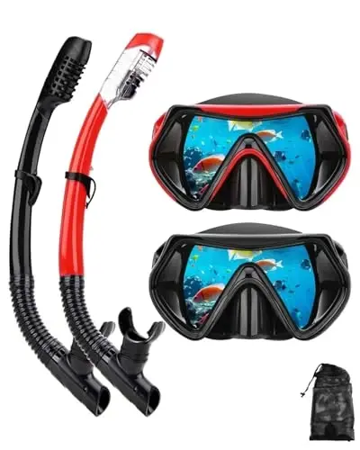 Snorkeling Gear for Adults, Dry Snorkel Mask Set, Scuba Diving Snorkle mask Set Adult, Panoramic Wide View Anti-Fog Dive mask, Swimming Diving Snorkeling Packages - 1