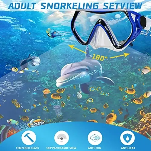 Snorkel mask Snorkeling Set for Adults and Youth, Diving mask and Full Dry Snorkel Swim Googles is Suitable for Snorkeling, Dive Scuba Diving, Swimming - DIPUKI (1)