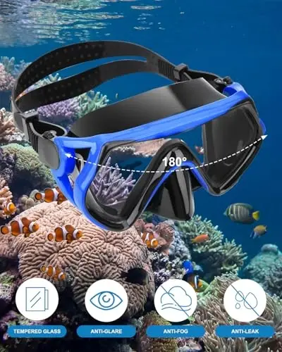 Snorkeling Gear for Adults, Dry Snorkel Mask Set, Scuba Diving Snorkle mask Set Adult, Panoramic Wide View Anti-Fog Dive mask, Swimming Diving Snorkeling Packages - 3