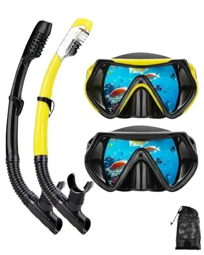 Snorkel mask Snorkeling Set for Adults and Youth, Diving mask and Full Dry Snorkel Swim Googles is Suitable for Snorkeling, Dive Scuba Diving, Swimming - DIPUKI