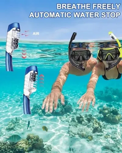 Snorkeling Gear for Adults, Dry Snorkel Mask Set, Scuba Diving Snorkle mask Set Adult, Panoramic Wide View Anti-Fog Dive mask, Swimming Diving Snorkeling Packages - 5