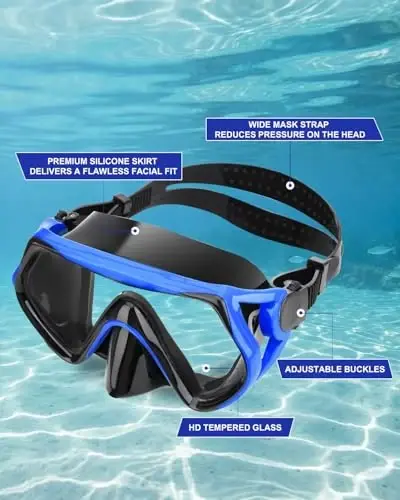 Snorkeling Gear for Adults, Dry Snorkel Mask Set, Scuba Diving Snorkle mask Set Adult, Panoramic Wide View Anti-Fog Dive mask, Swimming Diving Snorkeling Packages - 3