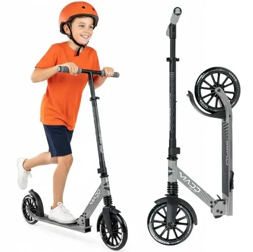 Folding Kick Scooter with Suspension for Adults and Teens – Adjustable Handlebar – Big 200mm Wheels – Lightweight Frame – 250lbs Capacity – Madd Gear Metro Cruise 250 - 1