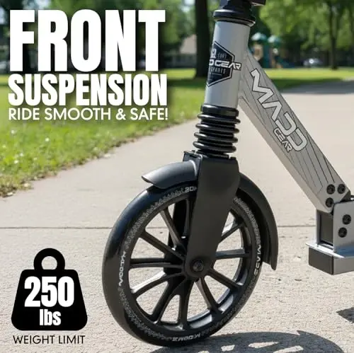 Folding Kick Scooter with Suspension for Adults and Teens – Adjustable Handlebar – Big 200mm Wheels – Lightweight Frame – 250lbs Capacity – Madd Gear Metro Cruise 250 - 3