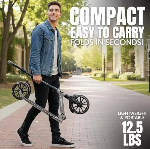 Folding Kick Scooter with Suspension for Adults and Teens – Adjustable Handlebar – Big 200mm Wheels – Lightweight Frame – 250lbs Capacity – Madd Gear Metro Cruise 250 - 4