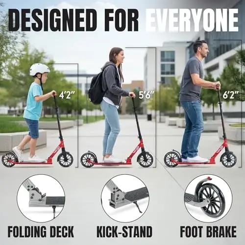Folding Kick Scooter with Suspension for Adults and Teens – Adjustable Handlebar – Big 200mm Wheels – Lightweight Frame – 250lbs Capacity – Madd Gear Metro Cruise 250 - 5