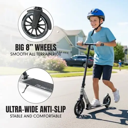 Folding Kick Scooter with Suspension for Adults and Teens – Adjustable Handlebar – Big 200mm Wheels – Lightweight Frame – 250lbs Capacity – Madd Gear Metro Cruise 250 - 6