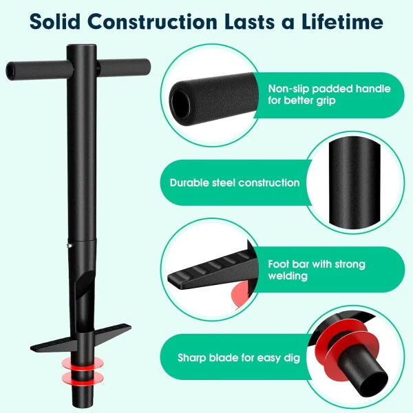 Yeyebest Bulb Planter Garden Sod Plugger with Ergonomic Masual Handle,Heavy Duty Planting Tools for Digging to Plant Spring Flowers Bulbs,Black - 3