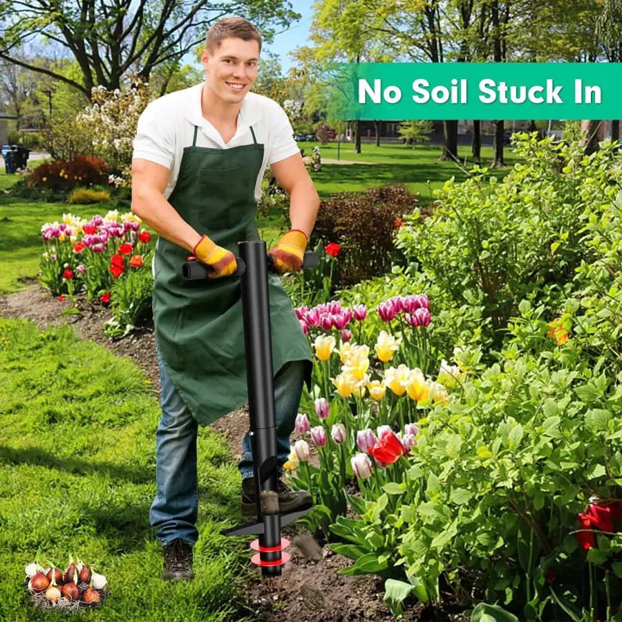 Yeyebest Bulb Planter Garden Sod Plugger with Ergonomic Masual Handle,Heavy Duty Planting Tools for Digging to Plant Spring Flowers Bulbs,Black - 6