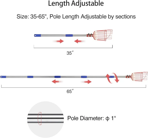 YeYeBest Fruit Picker Pole with Basket,8ft Adjustable Height Fruit Picker Tool with Stainless Steel Fruit Picking Pole for Apple OrangeModazone - 4