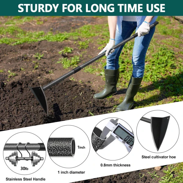 YeYeBest Hoe Garden Tool, 60'' Garden Hoe Triangle Gardening Hoe with Sharp Blade for Digging,Weeding,Cutting and Loosing Soil,Adjustable Length Metal Handle(4 FT) - 3