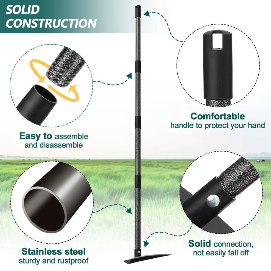 YeYeBest Hoe Garden Tool, 60'' Garden Hoe Triangle Gardening Hoe with Sharp Blade for Digging,Weeding,Cutting and Loosing Soil,Adjustable Length Metal Handle(4 FT) - 5