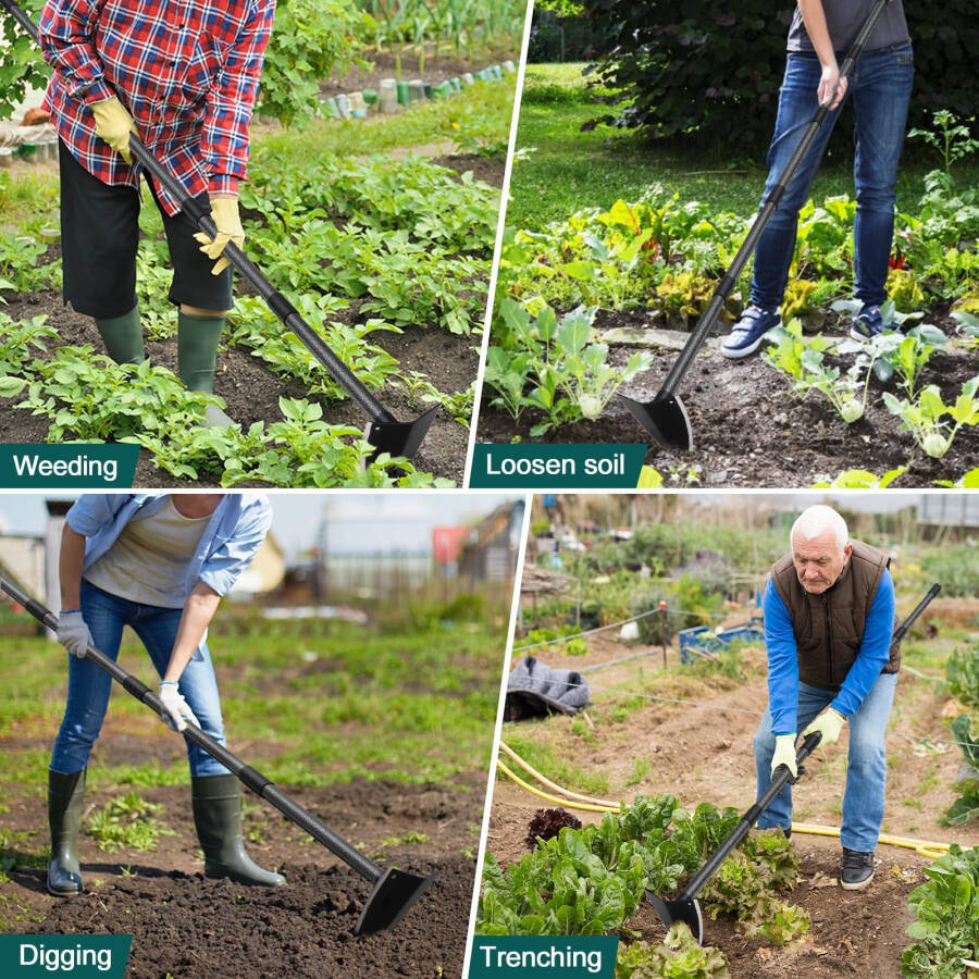 YeYeBest Hoe Garden Tool, 60'' Garden Hoe Triangle Gardening Hoe with Sharp Blade for Digging,Weeding,Cutting and Loosing Soil,Adjustable Length Metal Handle(4 FT) - 7