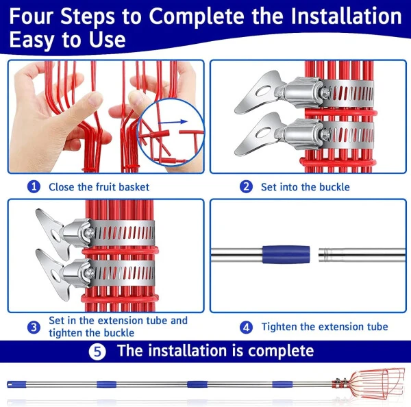 YeYeBest Fruit Picker Pole with Basket,8ft Adjustable Height Fruit Picker Tool with Stainless Steel Fruit Picking Pole for Apple OrangeModazone- - Modazone (1)