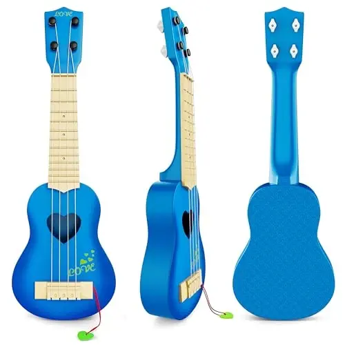 YEZI Classical Ukulele for Kids, Mini Toddler Guitar Toy with Pick, Educational Musical Instrument for Preschool Boys Girls, Early Learning Music Toy for Ages 3 4 5 6+ Years Old, Blue - 3