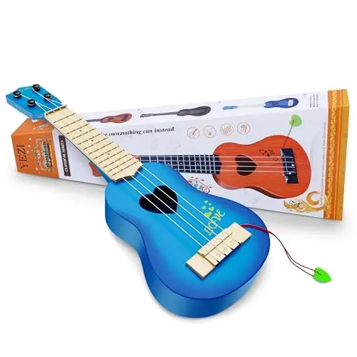 YEZI Classical Ukulele for Kids, Mini Toddler Guitar Toy with Pick, Educational Musical Instrument for Preschool Boys Girls, Early Learning Music Toy for Ages 3 4 5 6+ Years Old, Blue - 5