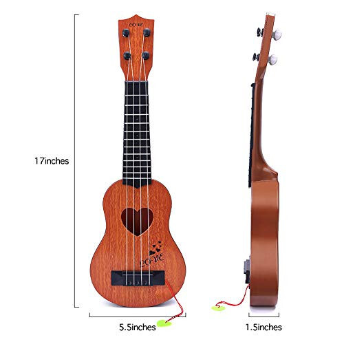 YEZI Kids Oyuncak Klasik Ukulele Gitar Müzik Aleti, Kahverengi - 5