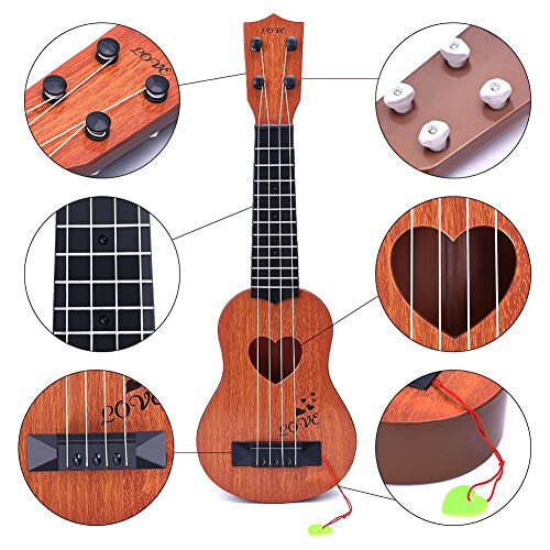 YEZI Kids Toy Klassik Ukulele Gitara Musiqa Asbobi, Jigarrang - 3