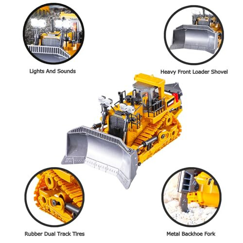 YFCACT RC Buldozer Gerçekçi 2.4G Uzaktan Kumandalı Çocuk İnşaat Oyuncakları Işık ve Sesli, Elektrikli Şerit Tipi Traktör Yükleyici 3 Yaş ve Üzeri Erkek Çocuk Oyuncakları, En İyi Çocuk Doğum Günü Hediyesi 3-15 Yaş - 4