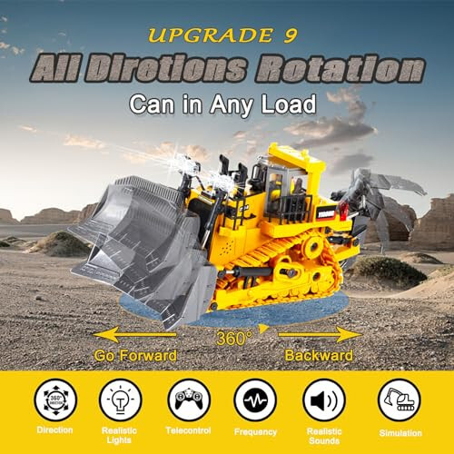 YFCACT RC Buldozer Gerçekçi 2.4G Uzaktan Kumandalı Çocuk İnşaat Oyuncakları Işık ve Sesli, Elektrikli Şerit Tipi Traktör Yükleyici 3 Yaş ve Üzeri Erkek Çocuk Oyuncakları, En İyi Çocuk Doğum Günü Hediyesi 3-15 Yaş - 5