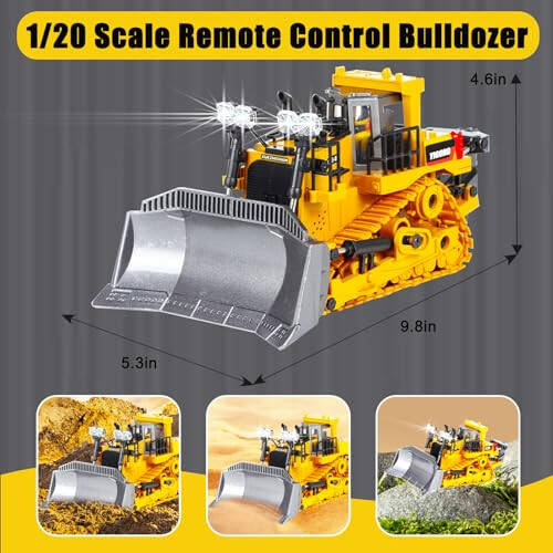 YFCACT RC Buldozer Gerçekçi 2.4G Uzaktan Kumandalı Çocuk İnşaat Oyuncakları Işık ve Sesli, Elektrikli Şerit Tipi Traktör Yükleyici 3 Yaş ve Üzeri Erkek Çocuk Oyuncakları, En İyi Çocuk Doğum Günü Hediyesi 3-15 Yaş - 6