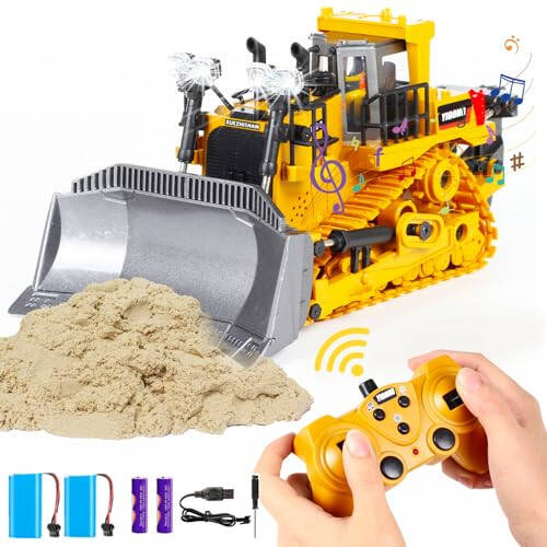 YFCACT RC Bulldozer Realistic 2.4G Remote Control Kids Construction Play Toys with Lights and Sound, Electric Track Type Tractor Loader for 3+year old boy toys, Best Kids Birthday Gift Ages 3-15+ - 1