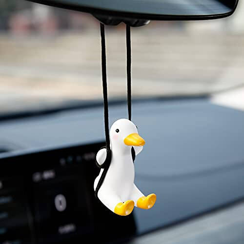 YGMONER Cute Swinging Duck Car Rear View Mirror Hanging Accessories Funny Car Interior Decor Gifts for Women Men (Duck) - 1
