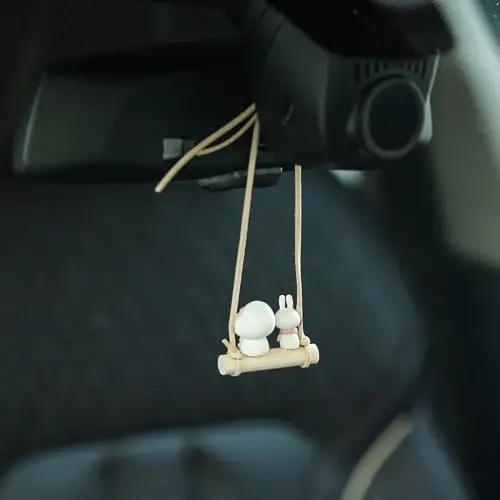 YGMONER Cute Swinging Cow Car Rear View Mirror Hanging Accessories Funny Car Interior Decor Gifts for Women Men (Cow) - 5