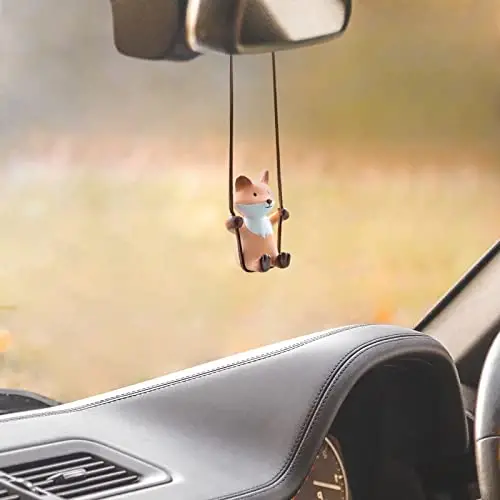YGMONER Cute Swinging Fox Car Rear View Mirror Hanging Accessories Funny Car Interior Decor Gifts for Women Men (Fox) - 2