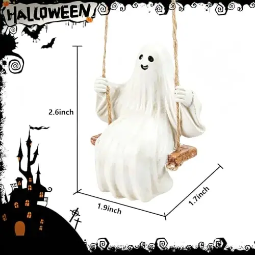 YGMONER Cute Swinging Ghost Car Mirror Hanging Ornament Halloween Car Interior Accessories (Distressed Vintage Ghost) - YGMONER (1)