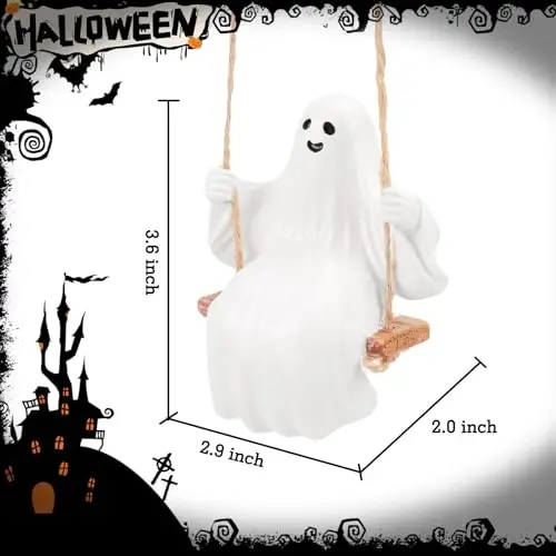 YGMONER Cute Swinging Ghost Car Mirror Hanging Ornament Halloween Car Interior Accessories (Ghost) - YGMONER (1)