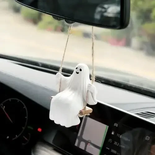 YGMONER Cute Swinging Ghost Car Mirror Hanging Ornament Halloween Car Interior Accessories (Ghost) - 3