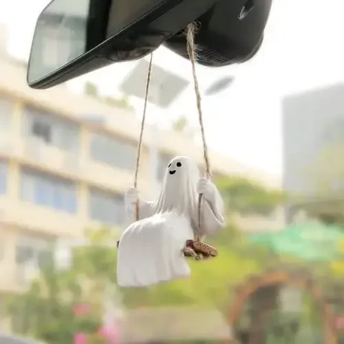 YGMONER Cute Swinging Ghost Car Mirror Hanging Ornament Halloween Car Interior Accessories (Ghost) - 4