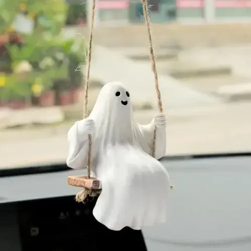 YGMONER Cute Swinging Ghost Car Mirror Hanging Ornament Halloween Car Interior Accessories (Ghost) - 5
