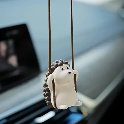 YGMONER Cute Swinging Hedgehog Car Rear View Mirror Hanging Accessories Funny Car Interior Decor Gifts for Women Men (Hedgehog) - 1