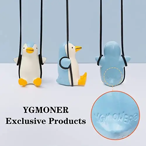 YGMONER Cute Swinging Penguin Car Rear View Mirror Hanging Accessories Funny Car Interior Decor Gifts for Women Men (Penguin) - 5
