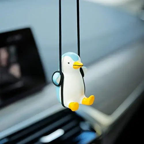 YGMONER Cute Swinging Penguin Car Rear View Mirror Hanging Accessories Funny Car Interior Decor Gifts for Women Men (Penguin) - 3